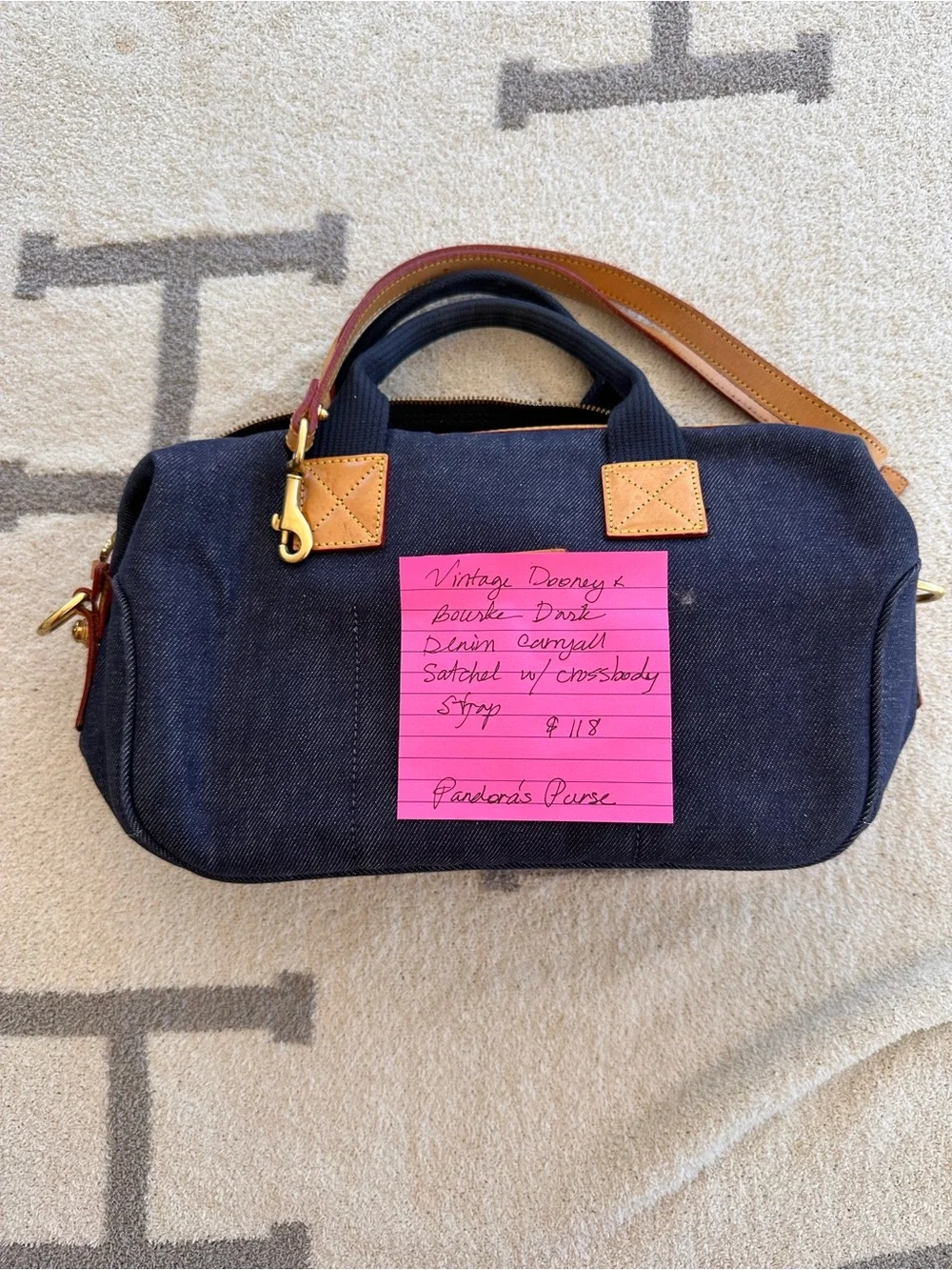 Vintage Navy Denim Crossbody Bag Dooney